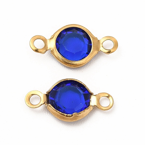 

PandaHall Ion Plating(IP) 304 Stainless Steel with Glass Connector Charms, Flat Round Links, Real 18K Gold Plated, Blue, 12.5x7x2mm, Hole...