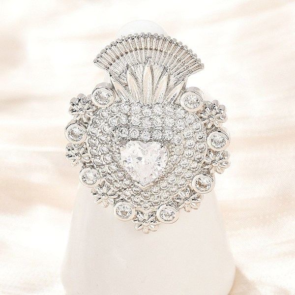 Brass Micro Pave Clear Cubic Zirconia Cuff Rings