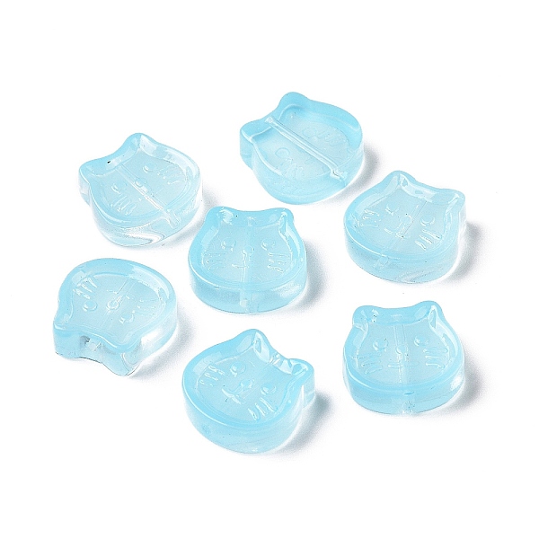 

PandaHall Transparent Spray Painted Glass Beads, Cat, Light Sky Blue, 13.5x14x5mm, Hole: 1.2mm Glass Cat Shape