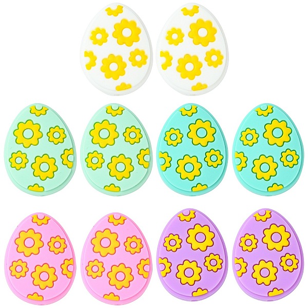 10Pcs 5 Colors Easter Egg with Flower Silicone Beads