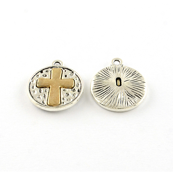 

PandaHall Tibetan Style Alloy Pendants, Flat Round with Cross, Cadmium Free & Lead Free, Antique Silver & Antique Golden, 23x19.5x3mm, Hole...