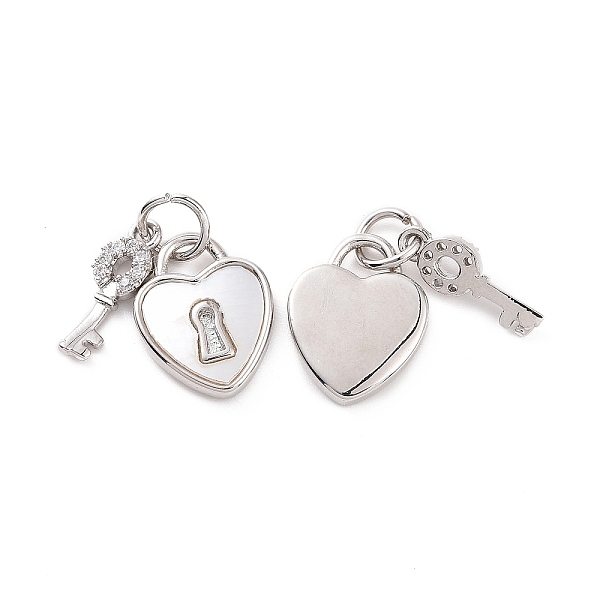 

PandaHall Brass Micro Pave Clear Cubic Zirconia Charms, with White Shell and Jump Ring, Heart Lock & Key, Platinum, 12x9.5x1.8mm, Hole...