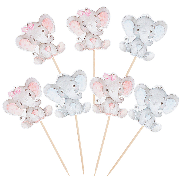 PandaHall 4 Bags 2 Styles Paper Elephant Cupcake Topper, with Bamboo Stick, Cake Decoration, for Kids Birthday Baby Shower Decoration...