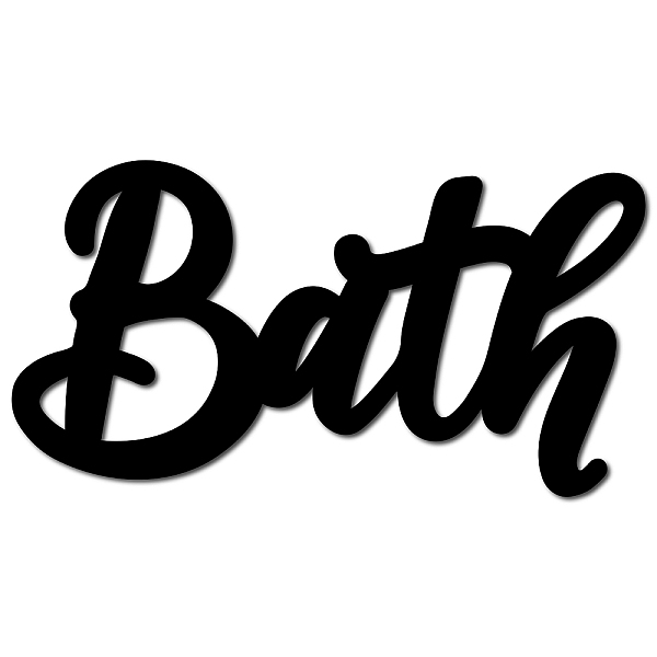 

PandaHall Laser Cut Basswood Wall Sculpture, for Home Decoration Kitchen Supplies, Word Bath, Black, 120x226x5mm Wood Word Black