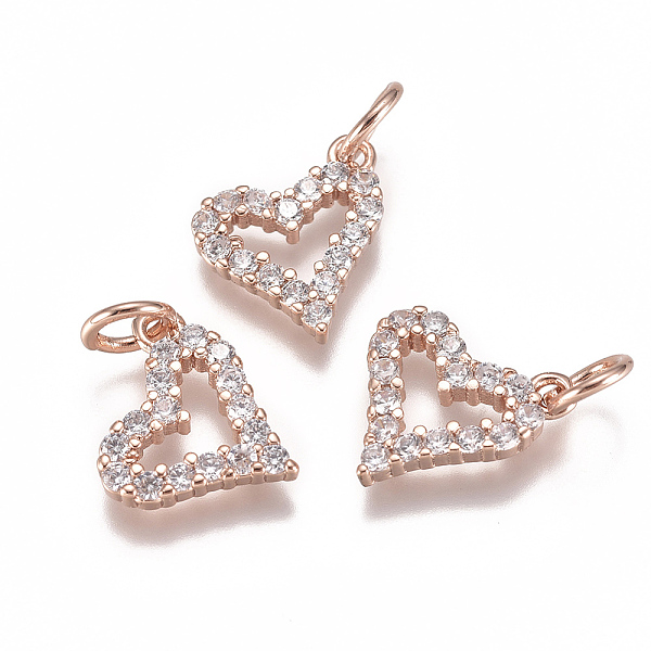 

PandaHall Brass Micro Pave Cubic Zirconia Charms, with Jump Ring, Long-Lasting Plated, Heart, Clear, Real Rose Gold Plated, 10x10x2mm, Hole...