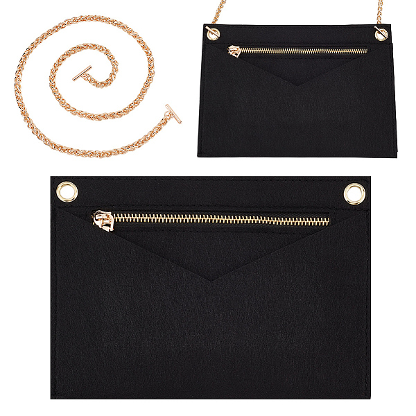 

PandaHall WADORN 1 Set Purse Organizer Insert Conversion Kit with Gold Chain, Felt Handbag Organizer Insert Inner Pocket Liner Clutches Mini..., Black