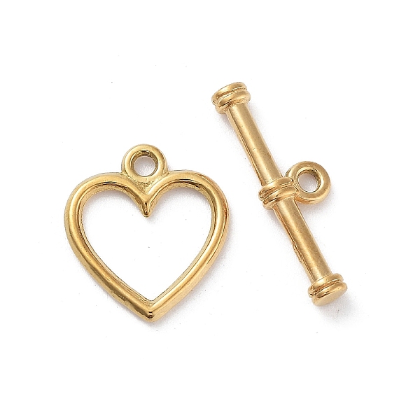

PandaHall Ion Plating(IP) 304 Stainless Steel Toggle Clasps, Heart, Real 18K Gold Plated, 14x12.5x1.5mm, Hole: 1.5mm, Bar: 6x18x3, Hole...