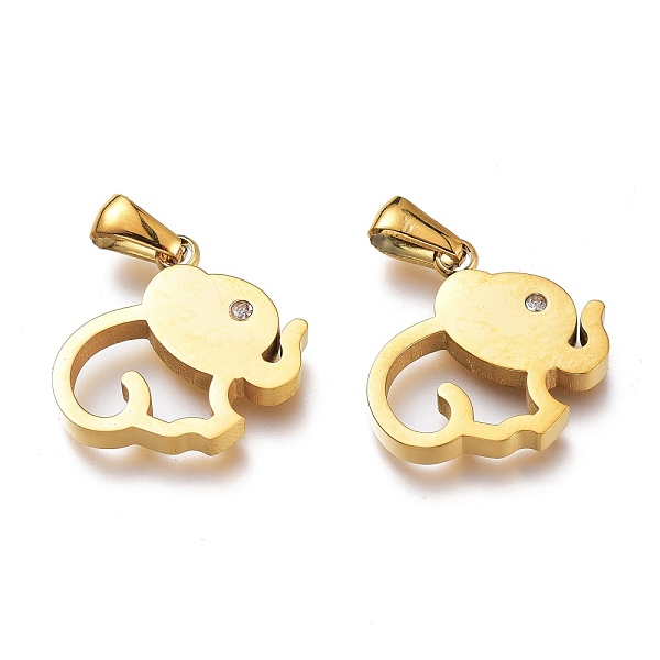 

PandaHall Ion Plating(IP) 304 Stainless Steel Pendants, with Crystal Rhinestone, Manual Polishing, Hollow, Elephant, Golden, 19x20x3mm, Hole..., Clear