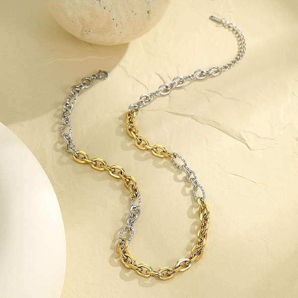 Two Tone 304 Stainless Steel Cable Chain Necklaces for Women