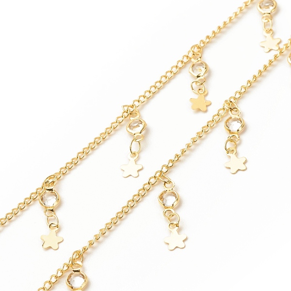 

PandaHall Brass Curb Chains, with Star and Clear Glass Flat Round Charms, Long-Lasting Plated, Soldered, with Spool, Golden, 3.5x2x0.2mm...