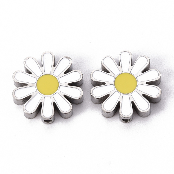 

PandaHall 304 Stainless Steel Enamel Beads, Daisy, White, Stainless Steel Color, 17x17x3.5mm, Hole: 1.6mm Stainless Steel+Enamel Flower...