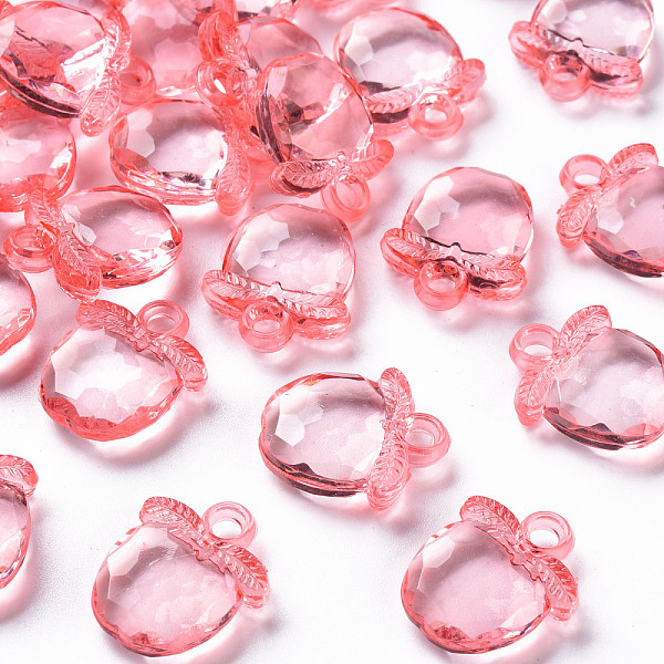 PandaHall Transparent Acrylic Pendants, Faceted, Apple, Salmon, 20x17x5~6mm, Hole: 3mm, about 480pcs/500g Acrylic Fruit Red
