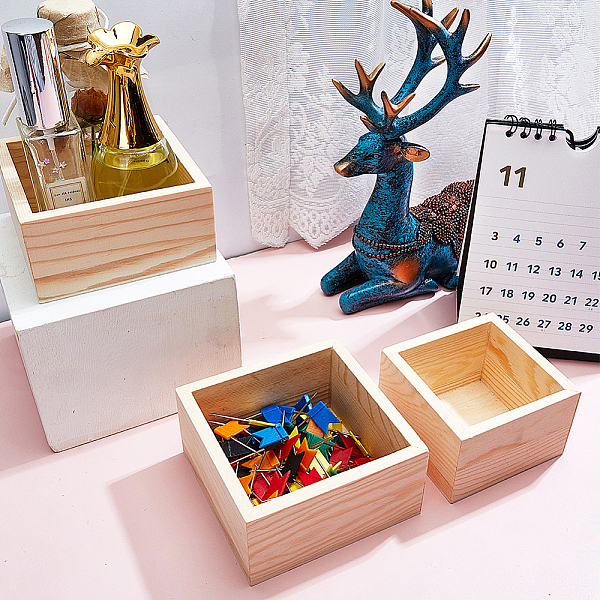 

PandaHall 4 pcs 2 Sizes Square Small Wood Crate， Natural Rustic Wooden Box Storage Organizer Craft Box for Succulents Plant Collectibles..., Orange