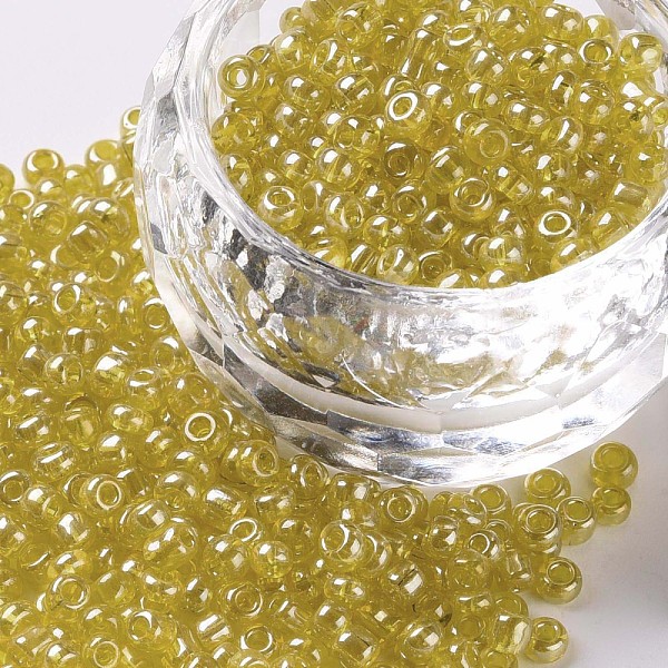 

PandaHall Glass Seed Beads, Trans. Colours Lustered, Round, Yellow, 3mm, Hole: 1mm, about 2222pcs/100g Glass Yellow