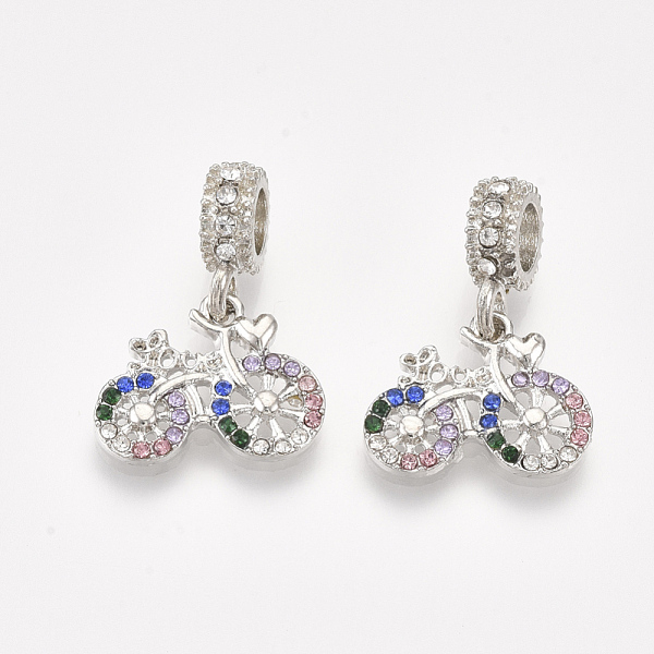 

PandaHall Alloy European Dangle Charms, with Rhinestone, Large Hole Pendants, Bicycle, Platinum, Colorful, 24mm, Hole: 4.5mm..., Multicolor