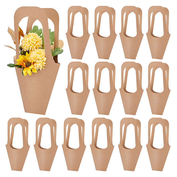 PandaHall PH 20pcs Flower Sleeves Bag Kraft Paper Floral Gift Bags Long Handle Flower Display Bag for Bouquet Wrapping Wedding Party Home...