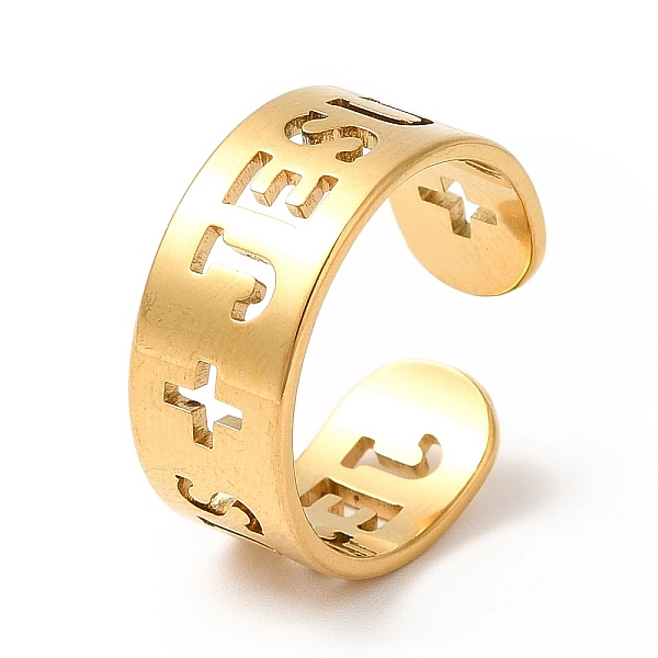 

PandaHall Ion Plating(IP) 201 Stainless Steel Finger Ring, Cuff Rings, Hollow Cross & Word Jesus Rings for Men Women, Religion Theme, Real...