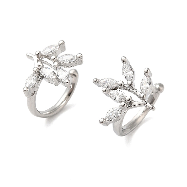 

PandaHall Brass Micro Pave Clear Cubic Zirconia Cuff Earrings for Women, Leaf, Platinum, 15x13mm Brass Leaf Clear
