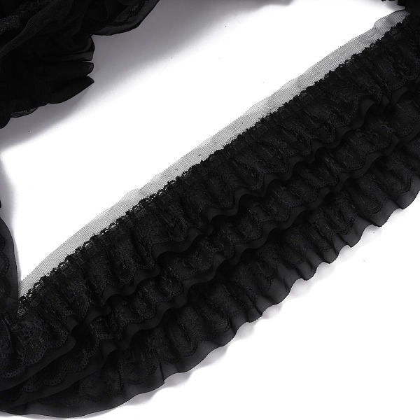 

PandaHall 3-Layer Pleated Chiffon Flower Lace Trim, Polyester Ribbon for Jewelry Making, Garment Accessories, Black, 5-1/8 inch(130mm)...