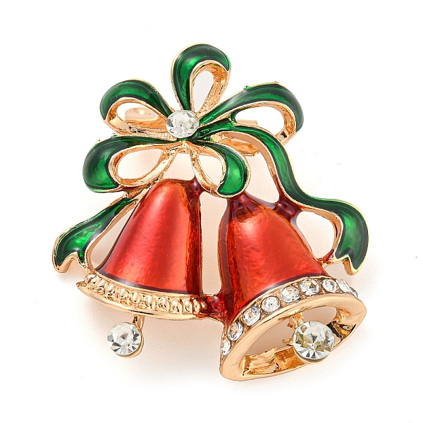 

PandaHall Christmas Theme Golden Zinc Alloy with Rhinestone Brooches, Enamel Pins, Christmas Bell, 33x30.5x8mm Alloy+Enamel Christmas Bell