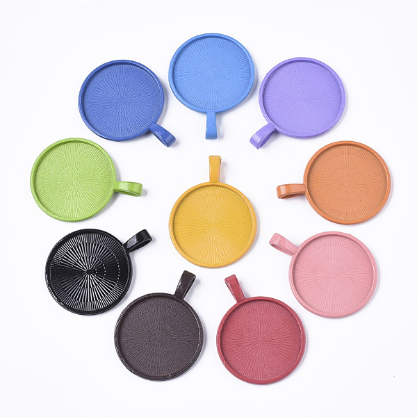 

PandaHall Spray Paint Alloy Pendant Cabochon Settings, Cadmium Free & Lead Free, Plain Edge Bezel Cups, Flat Round, Mixed Color, Tray: 25mm..., Multicolor