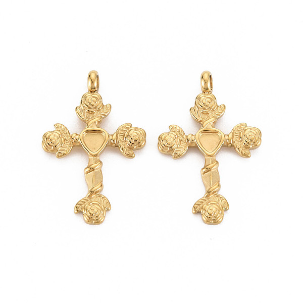 

PandaHall Ion Plating(IP) 304 Stainless Steel Pendant Enamel Settings, Cross, Real 14K Gold Plated, 32x20.5x2.5mm, Hole: 3mm 304 Stainless...
