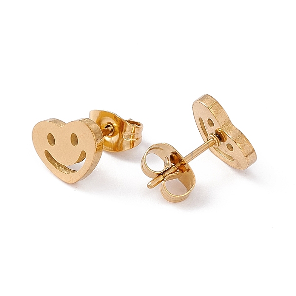 

PandaHall 304 Stainless Steel Tiny Hollow Out Heart with Smiling Face Stud Earrings for Women, Golden, 7x10mm, Pin: 0.7mm 304 Stainless...