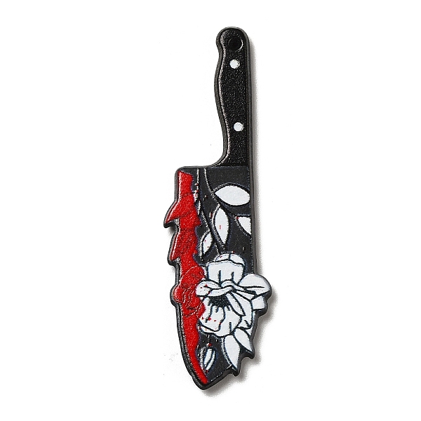 

PandaHall Printed Opaque Acrylic Pendants, Flower, Knife, Tool, 52x14x2.6mm, Hole: 0.8mm Acrylic Flower