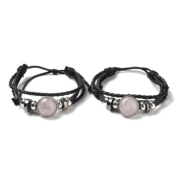 

PandaHall Natural Natural Rose Quartz Multi-strand Bracelets, Adjustable PU Leather Braided Cord Bracelets for Unisex, Inner Diameter...