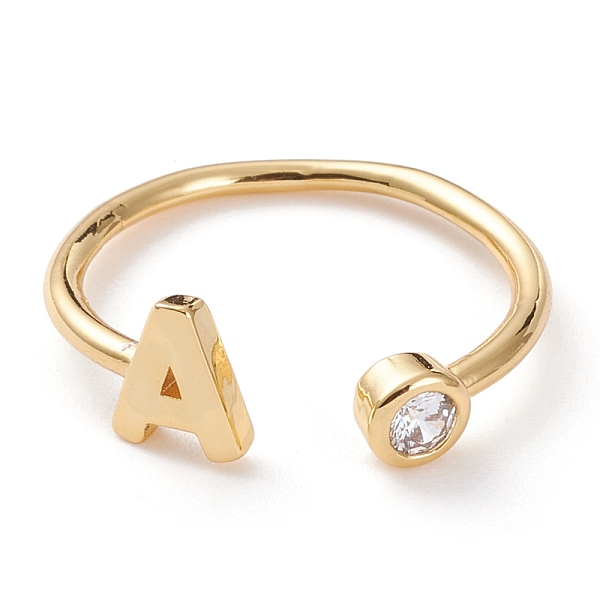 

PandaHall Brass Micro Pave Clear Cubic Zirconia Cuff Rings, Open Rings, Long-Lasting Plated, Real 18K Gold Plated, Letter.A, US Size 6...
