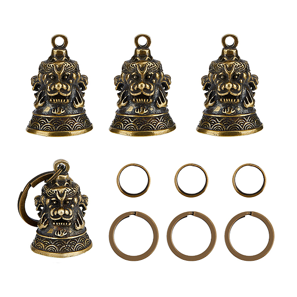 

PandaHall SUPERFINDINGS Biker Hanging Charms Kit Including 4pcs Brass Lion Bell Pendants and 4pcs Key Rings, Bell Lucky Charms Protection...