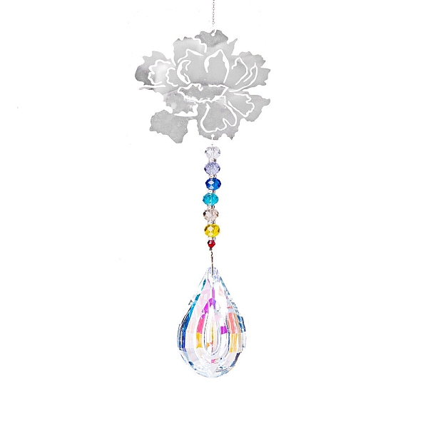 

PandaHall Iron Hollow Hanging Ornaments, Glass Teadrop Tassel for Home Garden Outdoor Decorations, Flower, 485mm Glass Flower White