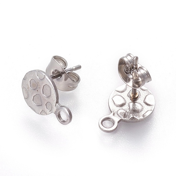 

PandaHall 304 Stainless Steel Stud Earring Findings, with Loop, Ear Nuts, Textured Flat Round, Stainless Steel Color, 11.5x8x0.8mm, Hole...