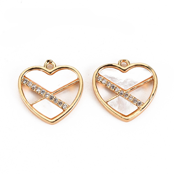 

PandaHall Brass Micro Pave Clear Cubic Zirconia Charms, with Natural Shell, Nickel Free, Heart, Real 18K Gold Plated, 14x14x2mm, Hole: 1mm...