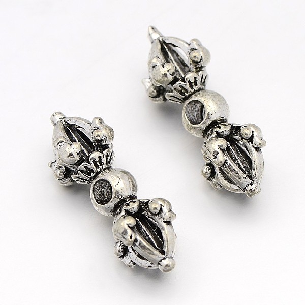 

PandaHall Buddhist Jewelry Findings, Brass Dorje Vajra Beads, Cadmium Free & Lead Free, Antique Silver, 19.5x7x7.5mm, Hole: 1.5mm Brass