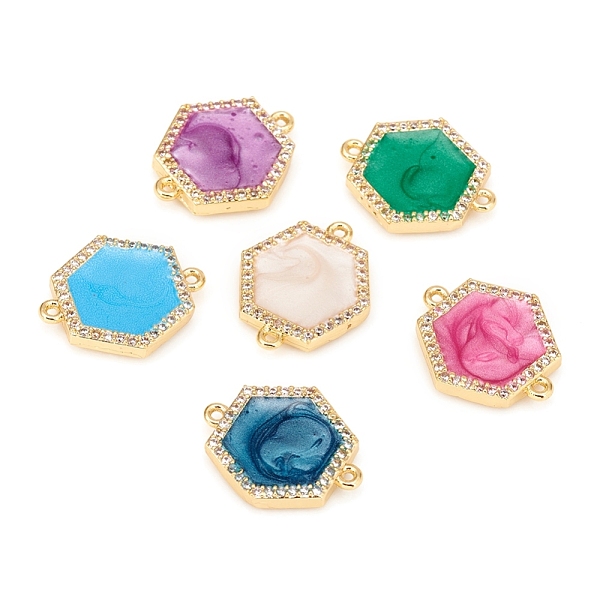 

PandaHall Brass Micro Pave Cubic Zirconia Links, with Enamel, Hexagon, Mixed Color, Crystal, Golden, 17.5x15x3mm, Hole: 1mm Brass+Cubic..., Multicolor