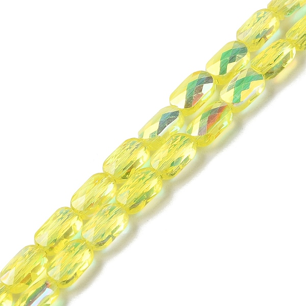 

PandaHall Transparent Electroplate Glass Beads Strands, AB Color, Faceted Rectangle, Yellow, 7x4.5x3.5mm, Hole: 1.2mm, about 77~71pcs/strand...
