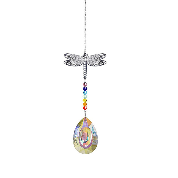 

PandaHall Crystals Chandelier Suncatchers Prisms Chakra Hanging Pendant, with Iron Cable Chains, Glass Beads and Dragonfly Brass Pendant...