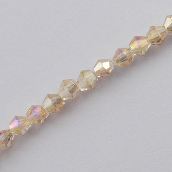 

PandaHall Glass Beads Strands, AB Color Plated, Faceted, Bicone, Beige, 3x3~3.5mm, Hole: 0.5mm, about 125~130pcs/strand, 15.5 inch Glass..., Yellow