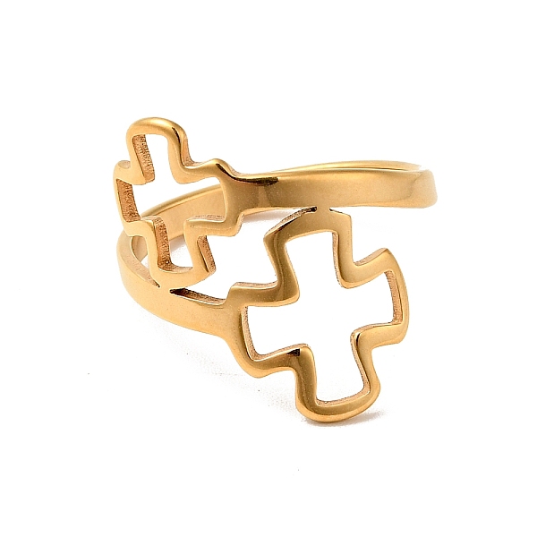 

PandaHall Ion Plating(IP) 201 Stainless Steel Double Cross Finger Ring for Women, Golden, US Size 6 1/2(16.9mm) 201 Stainless Steel