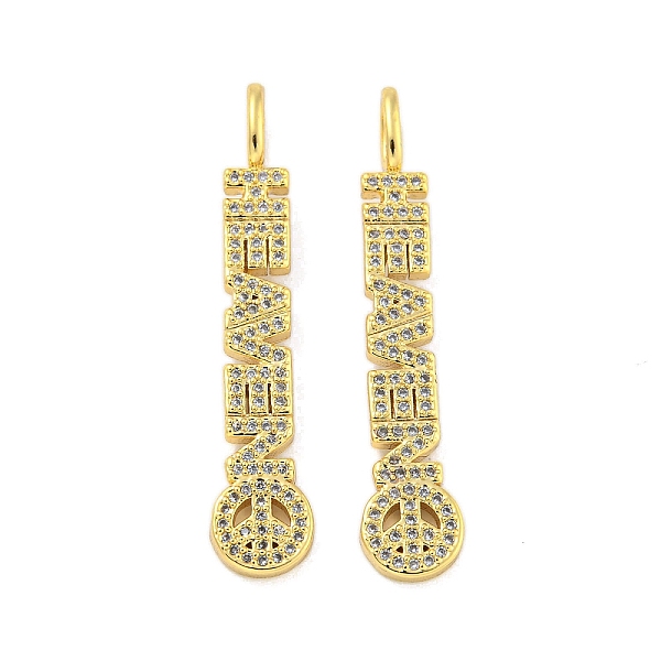 

PandaHall Brass Micro Pave Clear Cubic Zirconia Pendants, Word Heaven, Real 18K Gold Plated, 41x8x6mm, Hole: 4.5x3.5mm Brass+Cubic Zirconia...