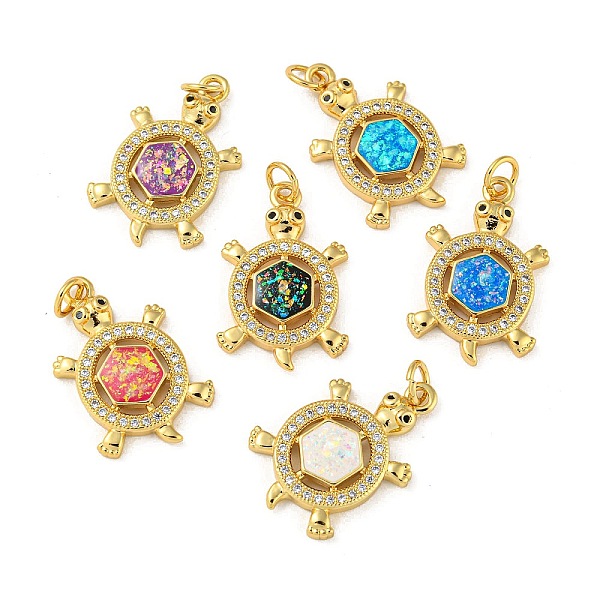 

PandaHall Brass Pendants Micro Pave Cubic Zirconia with Synthetic Opal, with Jump Rings, Real 18K Gold Plated, Turtle, Mixed Color..., Multicolor