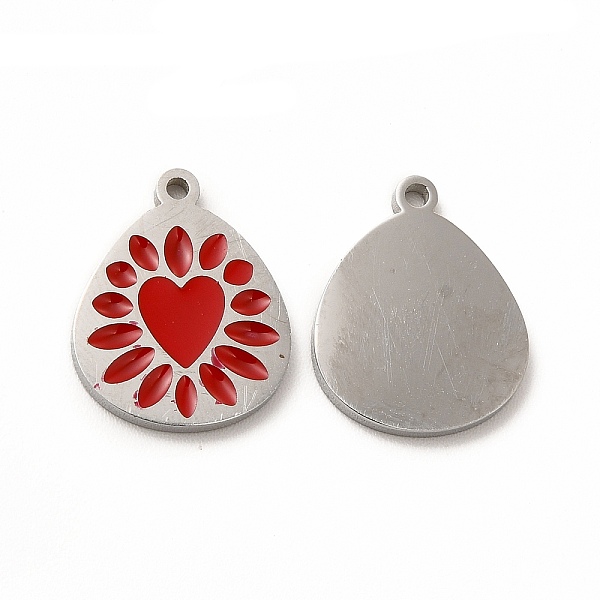 

PandaHall 304 Stainless Steel Enamel Pendants, Teadrop with Heart Pattern, Red, 15x12x1mm, Hole: 1.2mm Alloy+Enamel Heart Red
