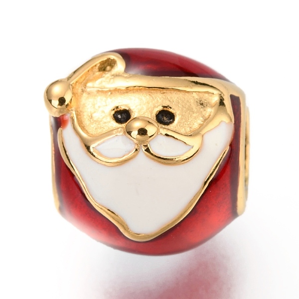 

PandaHall Ion Plating(IP) 316 Surgical Stainless Steel European Beads, Large Hole Beads, with Enamel, Oval with Father Christmas, Dark Red...