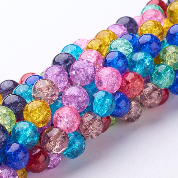 

PandaHall Crackle Glass Beads Strands, Round, Mixed Color, 10mm, Hole: 1.5mm, about 42pcs/strand, 16 inch Glass Round Multicolor