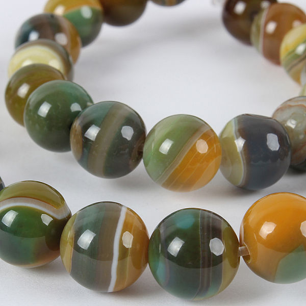 

PandaHall Natural Striped Agate/Banded Agate Round Bead Strands, Dyed, Yellow Green, 10mm, Hole: 1mm, about 38pcs/strand, 14.96 inch Banded...