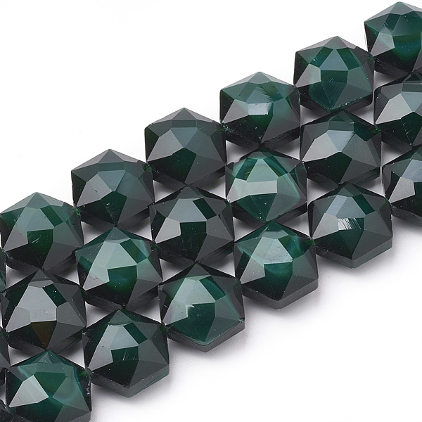 

PandaHall Opaque Solid Color Glass Beads Strands, Faceted, Hexagon, Dark Green, 15x14x8mm, Hole: 1mm, about 24pcs/strand, 14.17 inch(36cm)...