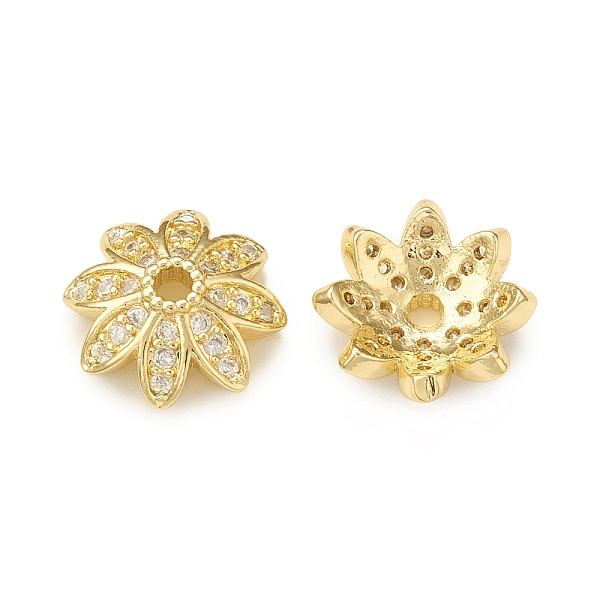 

PandaHall Brass Bead Caps, 6-Petal Flower, Real 18K Gold Plated, 9.5x3mm, Hole: 1.5mm Brass+Rhinestone