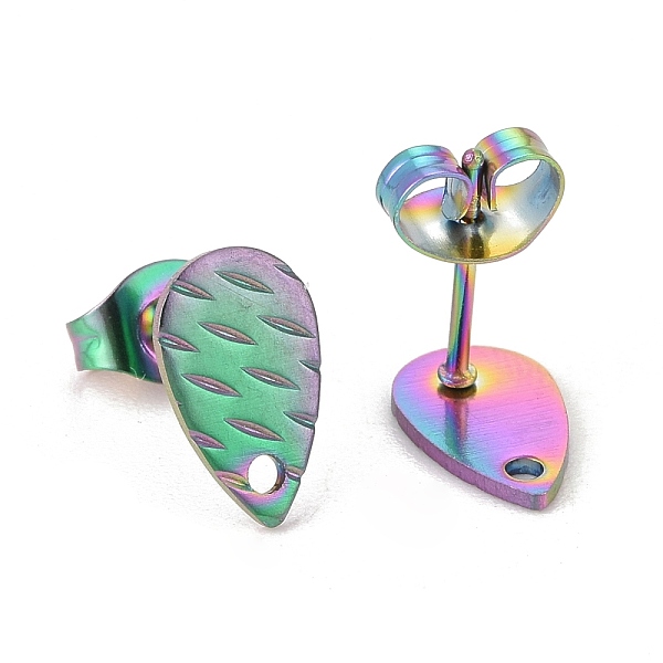 

PandaHall Ion Plating(IP) 304 Stainless Steel Stud Earring Findings, with Hole, Textured Teardrop, Rainbow Color, 10x6mm, Hole: 1mm, Pin...