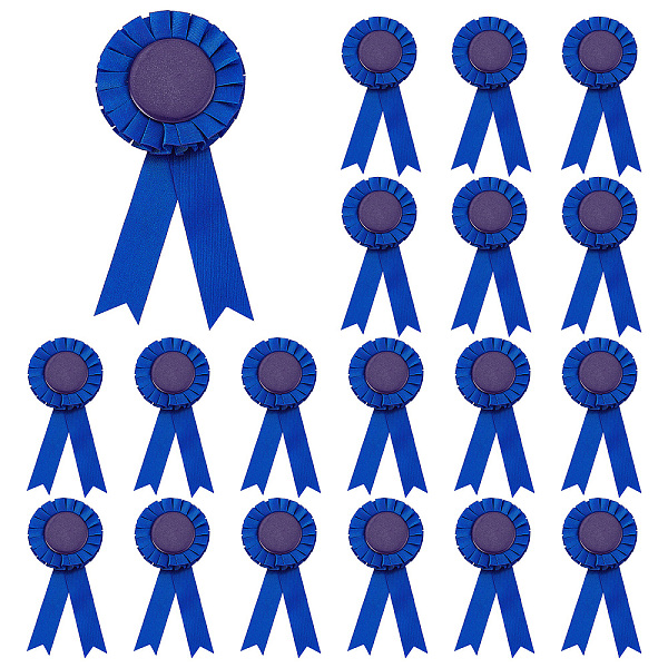 PandaHall Award Ribbon Shape Tinplate Badge Pins, Blank Button Pin Brooch for Party Accessory, Medium Blue, 160x92x9mm, Pin: 0.6mm Tinplate